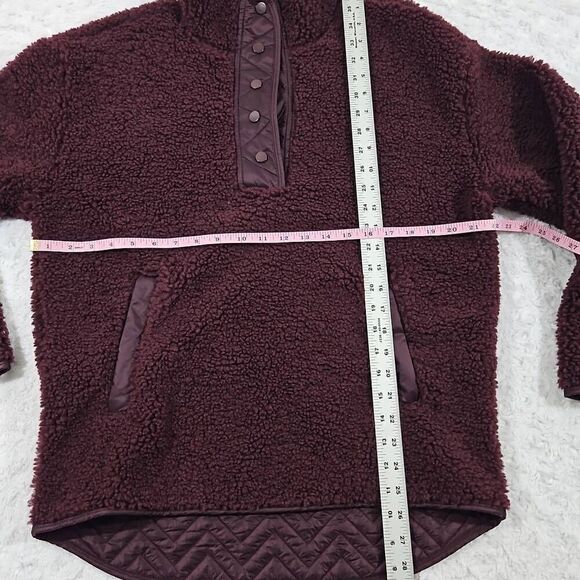 Athleta Cozy Sherpa Snap Sweatshirt Maroon Red Spiced Cabernet Womens Medium - Picture 4 of 8